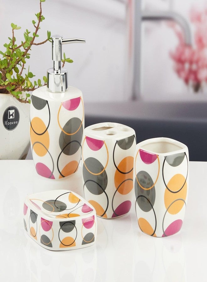 Kookee Ceramic Bathroom Set - Stylish 4 Piece Bath Accessories Kit with Soap Dispenser, Toothbrush Holder, Tumbler & Soap Dish - Modern & Designer Decor for Home & Guest Bathrooms (11144) - Image 1